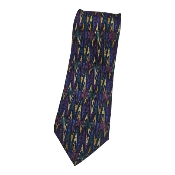 MISSONI Men's 100% Silk Necktie LUXURY Tie Purple Blue Geometric W:3.5" EUC